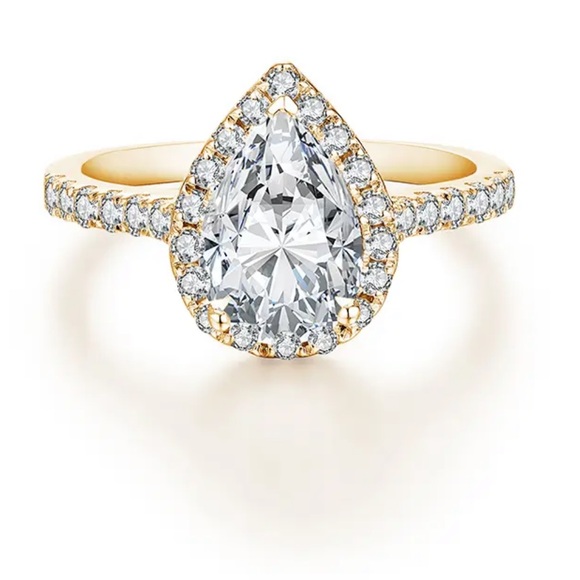 2CT Pear cut genuine engagement ring - Picture 2 of 14
